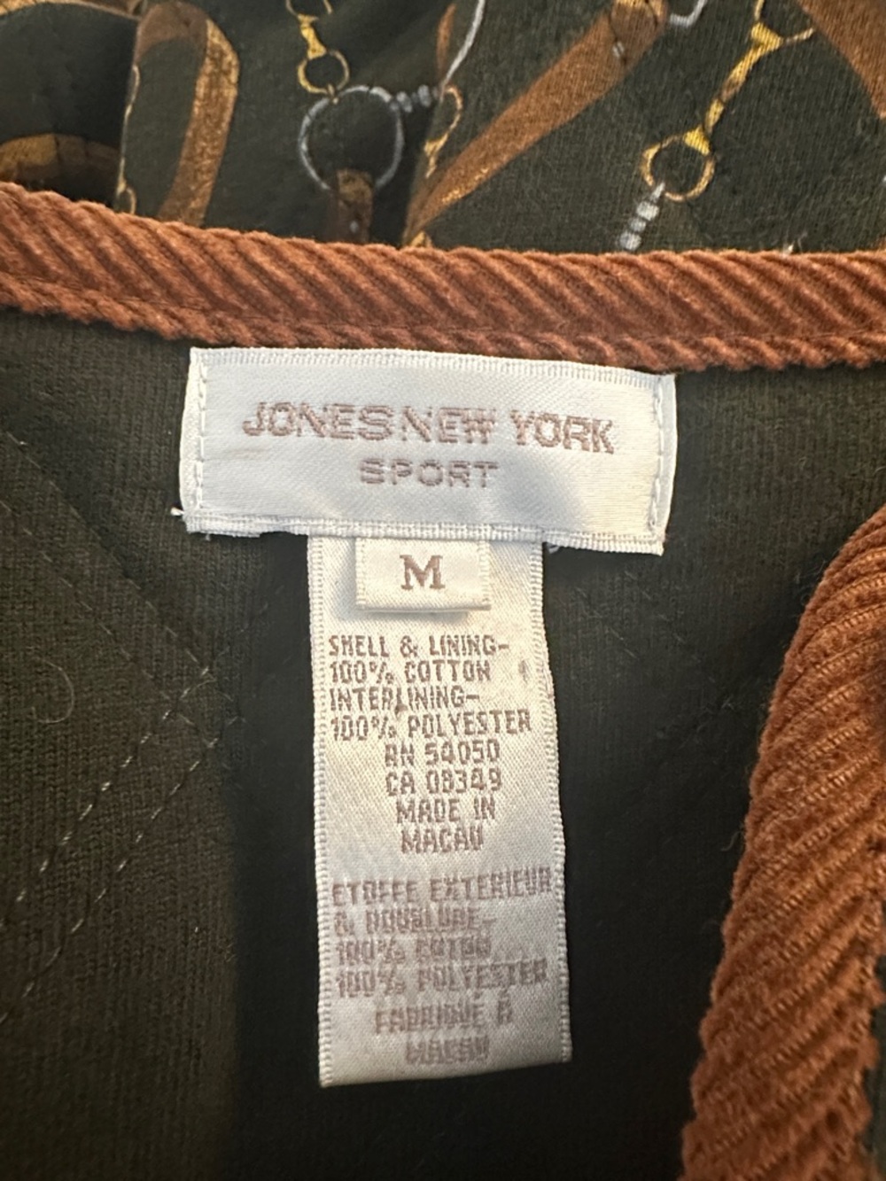 Jones New‎ York Cotton Equestrian Chain & Belt Harness Print Quilted Jacket Sz M - Picture 6 of 7